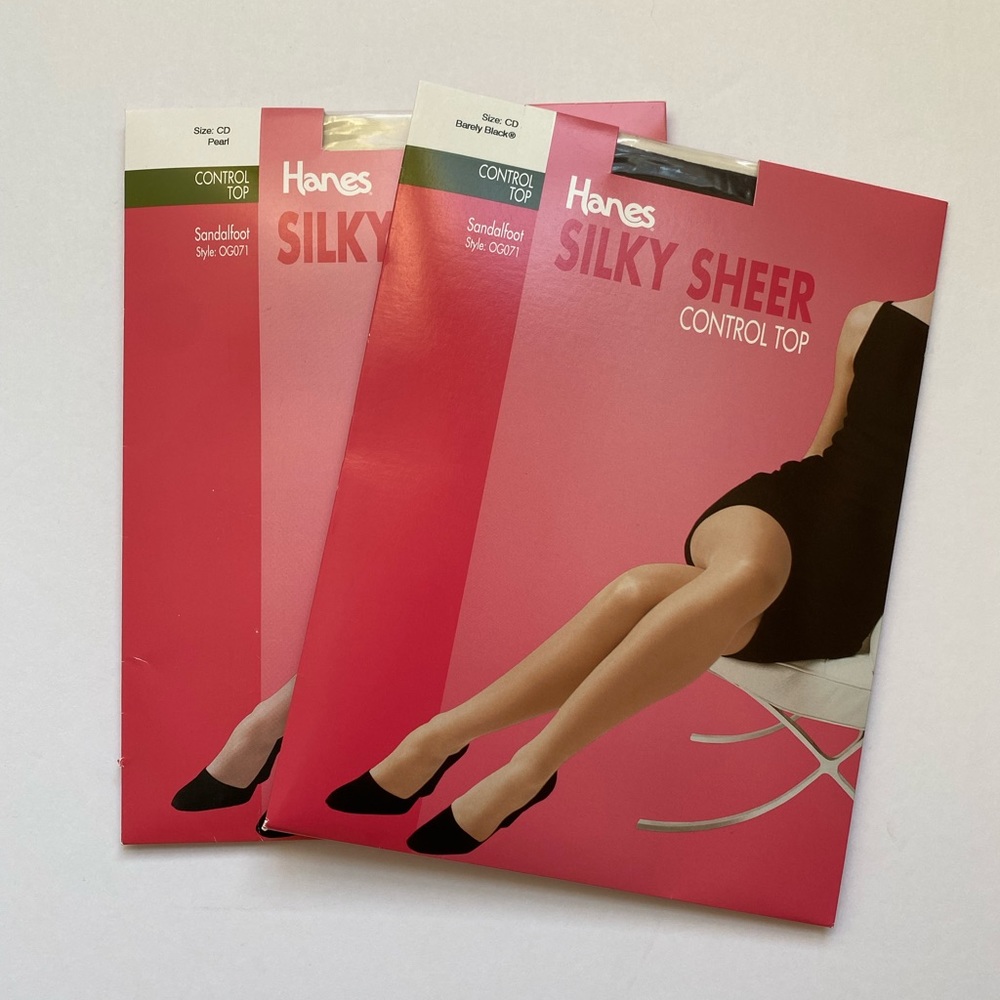 Hanes Silky Sheer Control‎ Top Sandalfoot Pantyhose Pearl Barely Black CD